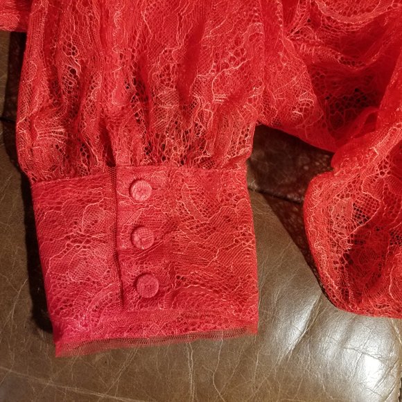 BCBG MaxAzria red lace blouse size L - Picture 7 of 10